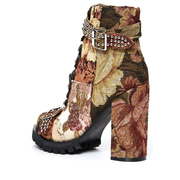 Jeffrey Campbell Lilith Block Heel Studded Floral Buckle Boots - Picture 4 of 6